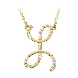 1/8 Ct Diamond 14k Yellow Gold Medium Script Initial L Necklace, 17in